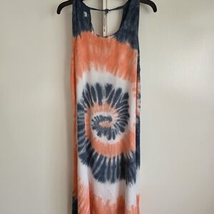 Spiral Tie-Dye Maxi Dress in Orange and Blue